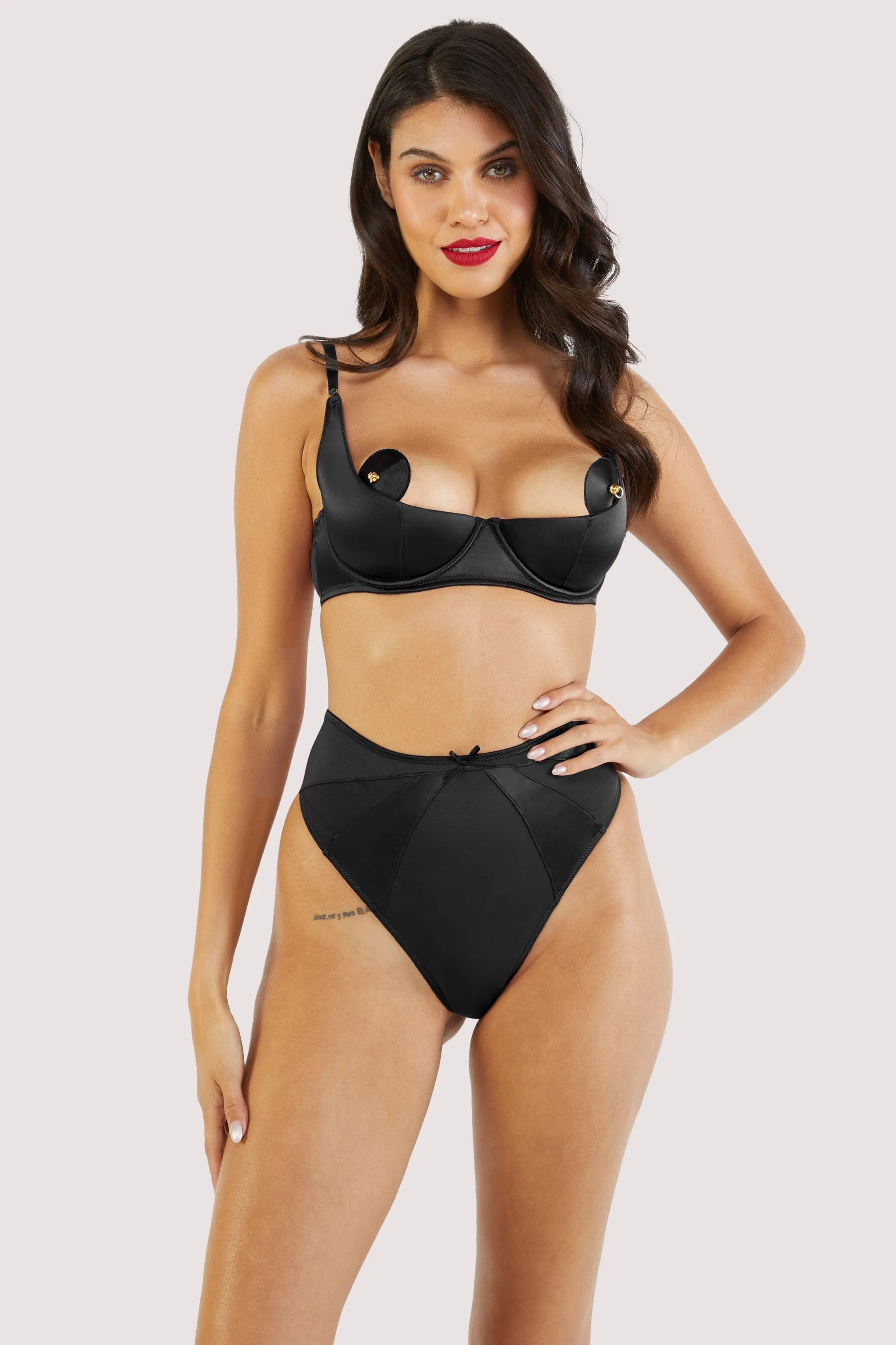 Etta Black Mesh And Satin High Waist Thong