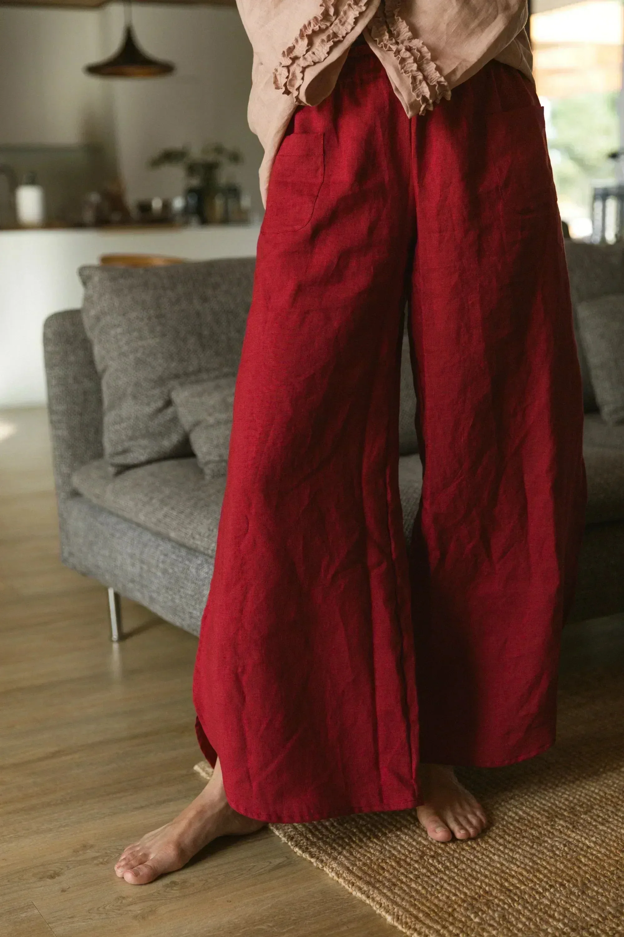 Flared linen pants beige natural - Muriel