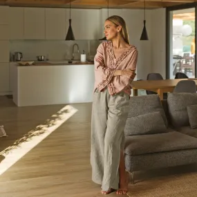 Flared linen pants beige natural - Muriel