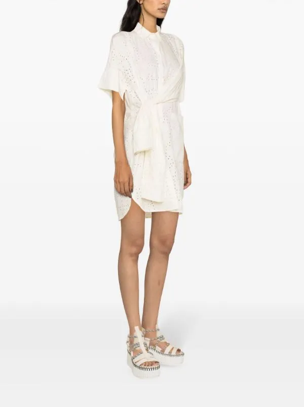 Fold Shirt Dress - White Punched Boxed