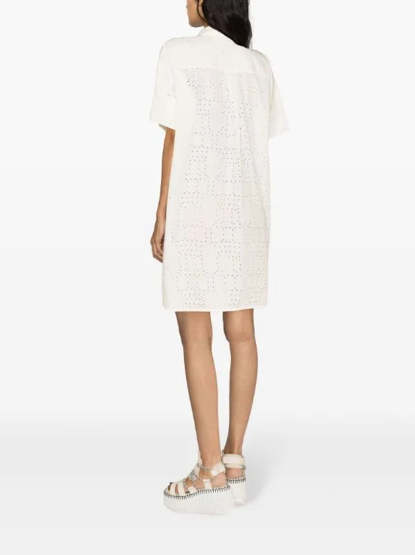 Fold Shirt Dress - White Punched Boxed