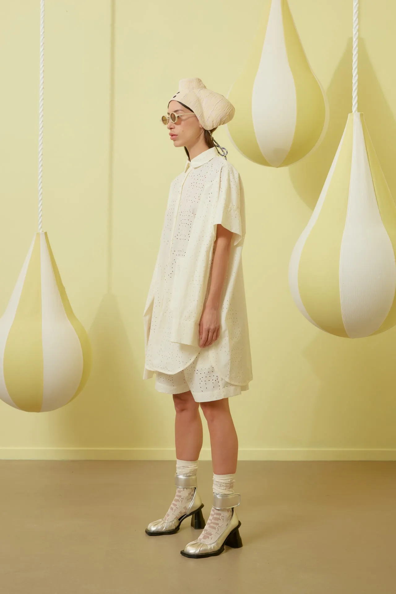 Fold Shirt Dress - White Punched Boxed