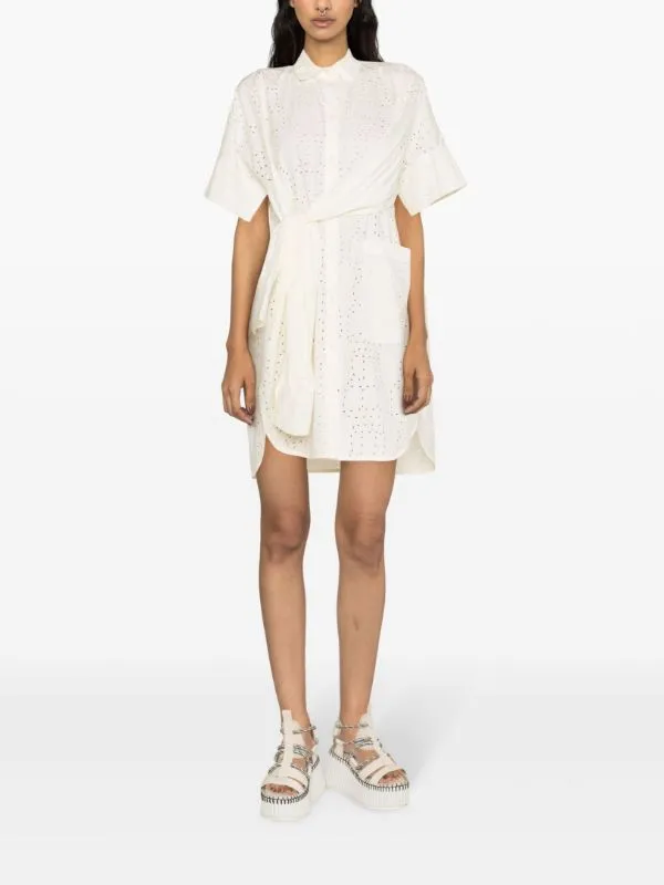 Fold Shirt Dress - White Punched Boxed