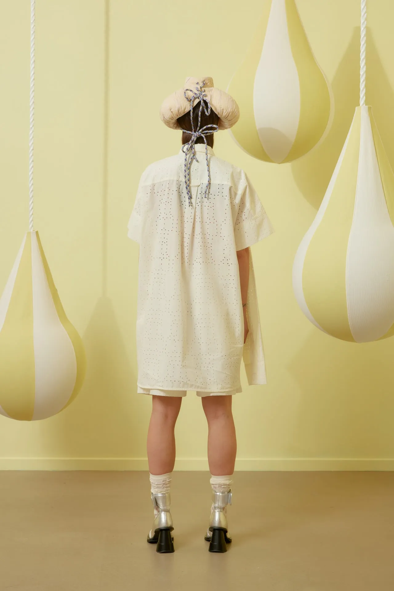 Fold Shirt Dress - White Punched Boxed