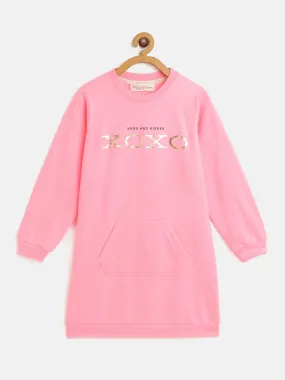 Girls Pink Fleece Xoxo Kangaroo Pocket Dress
