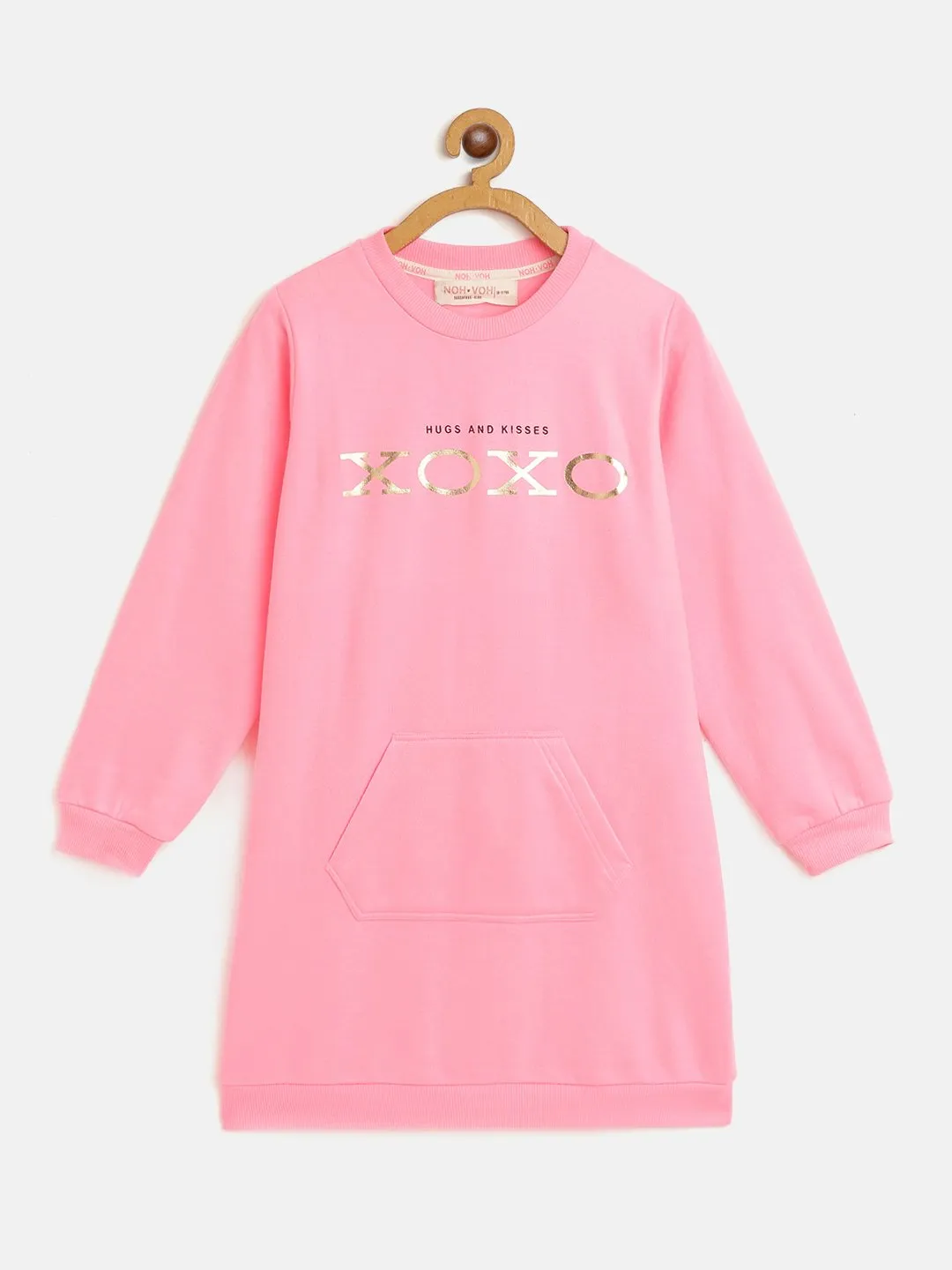 Girls Pink Fleece Xoxo Kangaroo Pocket Dress