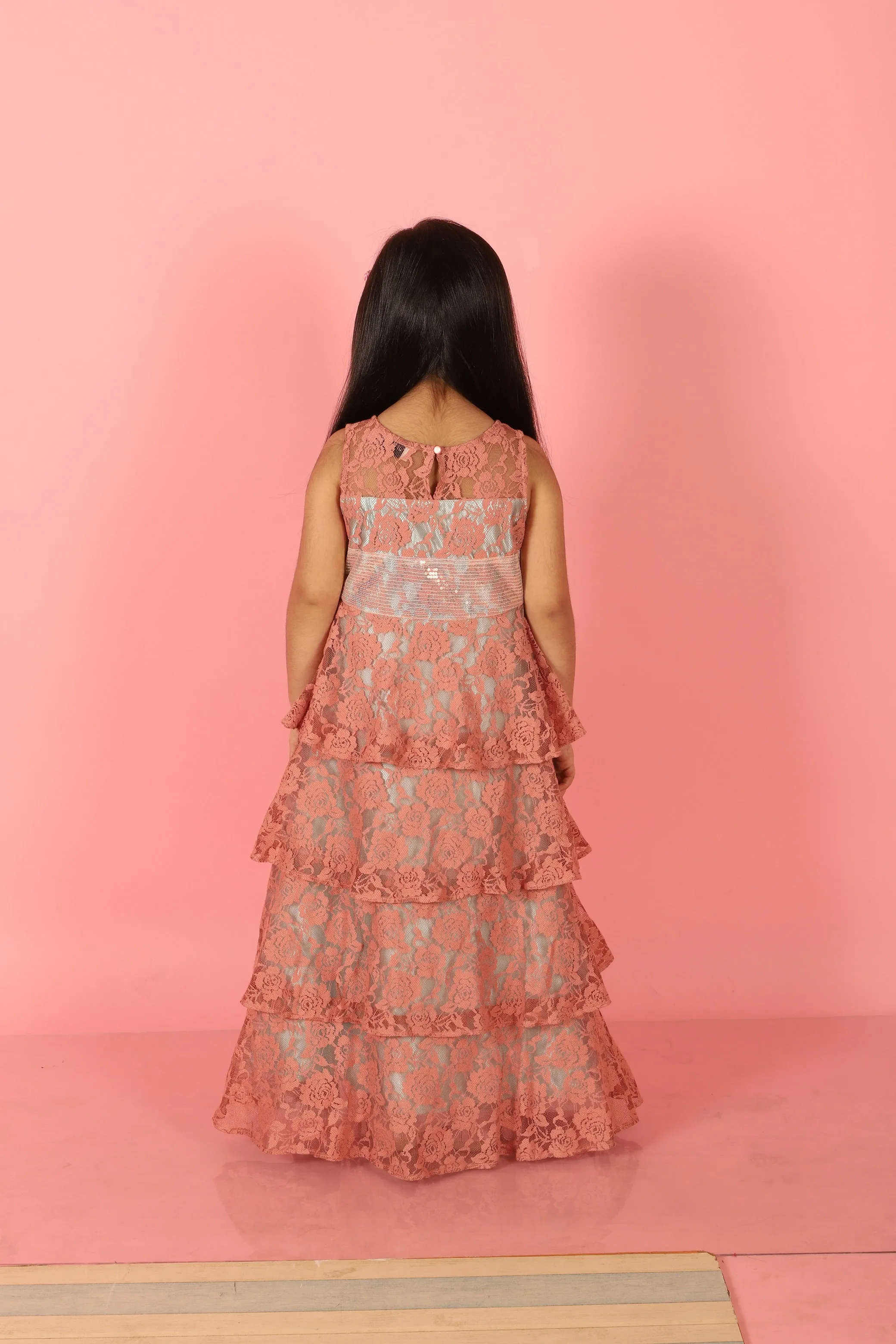 Girl's Stylish Layered Gown-Dusty Pink - Lil Peacock