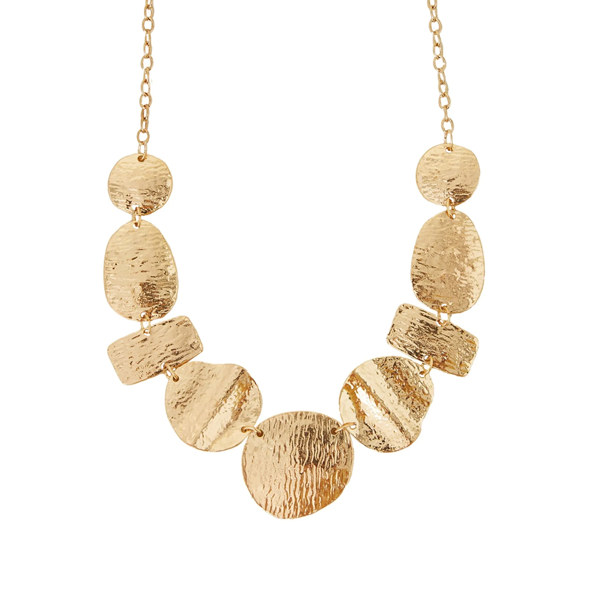 Gold Hammered Link Pendant Collar Necklace