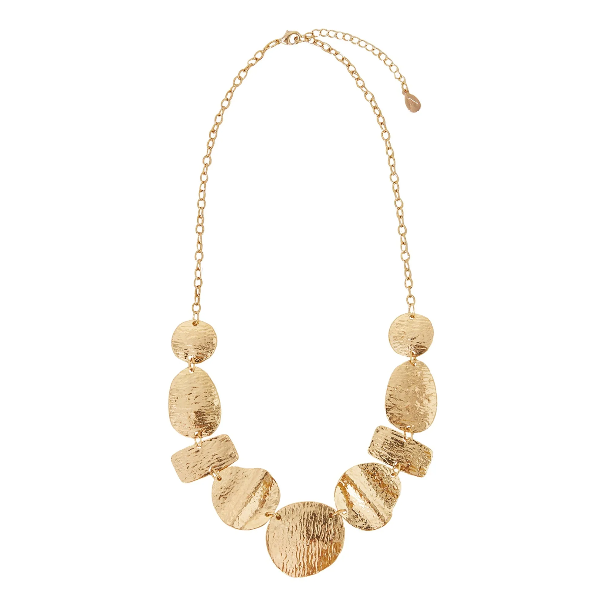 Gold Hammered Link Pendant Collar Necklace