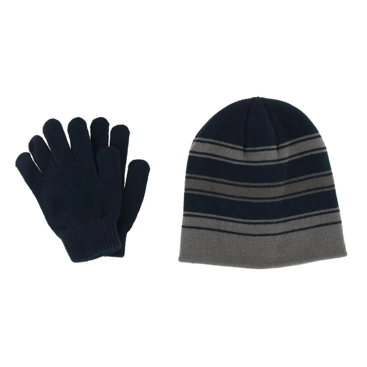 Grand Sierra Kids' 8-12 Striped 2-Piece Winter Beanie and Glove Set