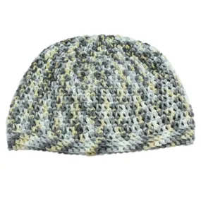 Gray White Yellow Crochet Beanie Hat Medium/Large - JMCH16ML