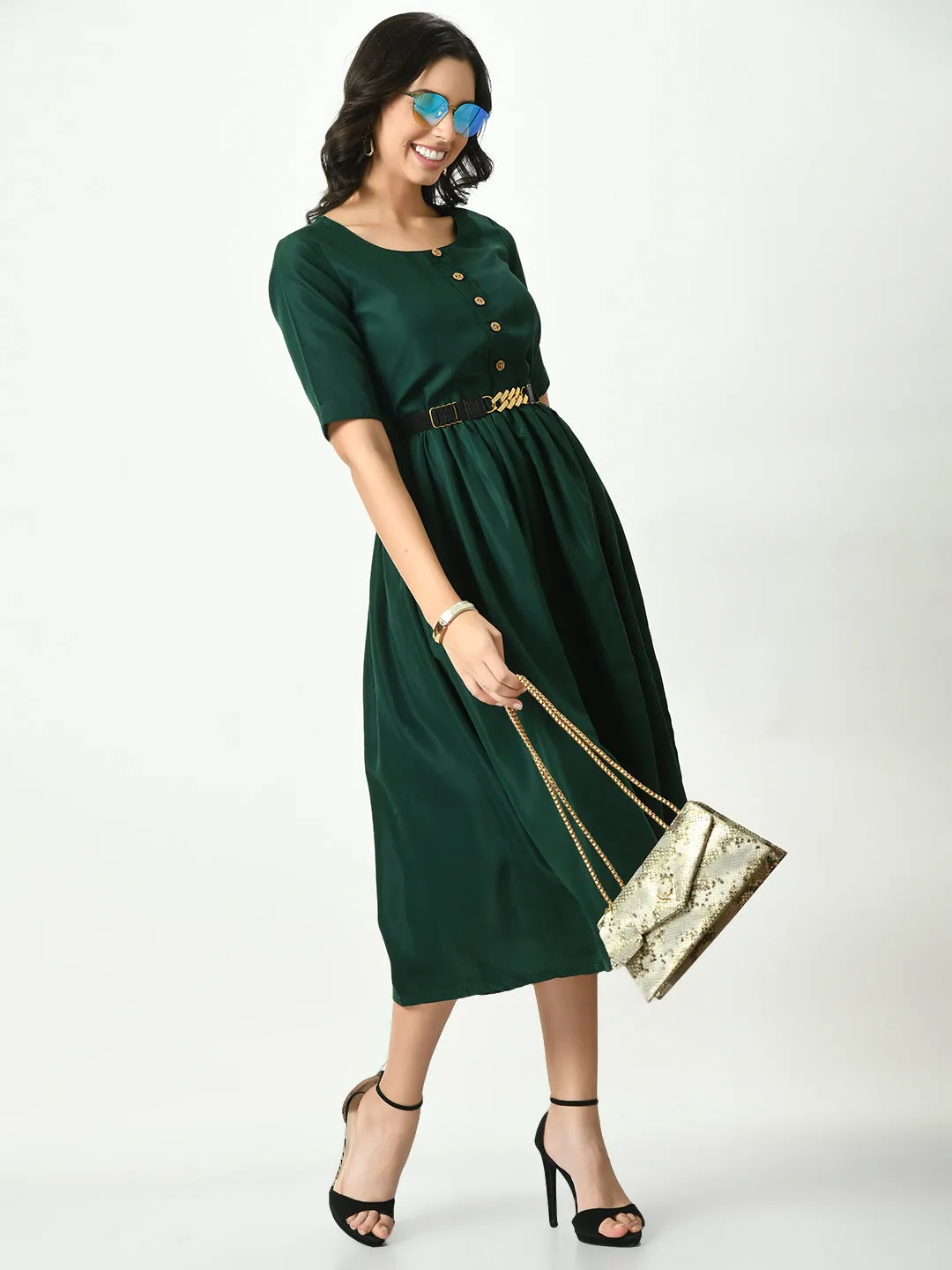 Green Stylish Midi Dress For Womens