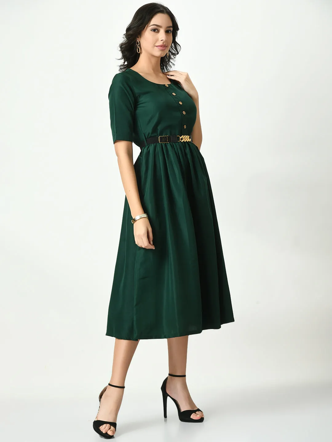 Green Stylish Midi Dress For Womens