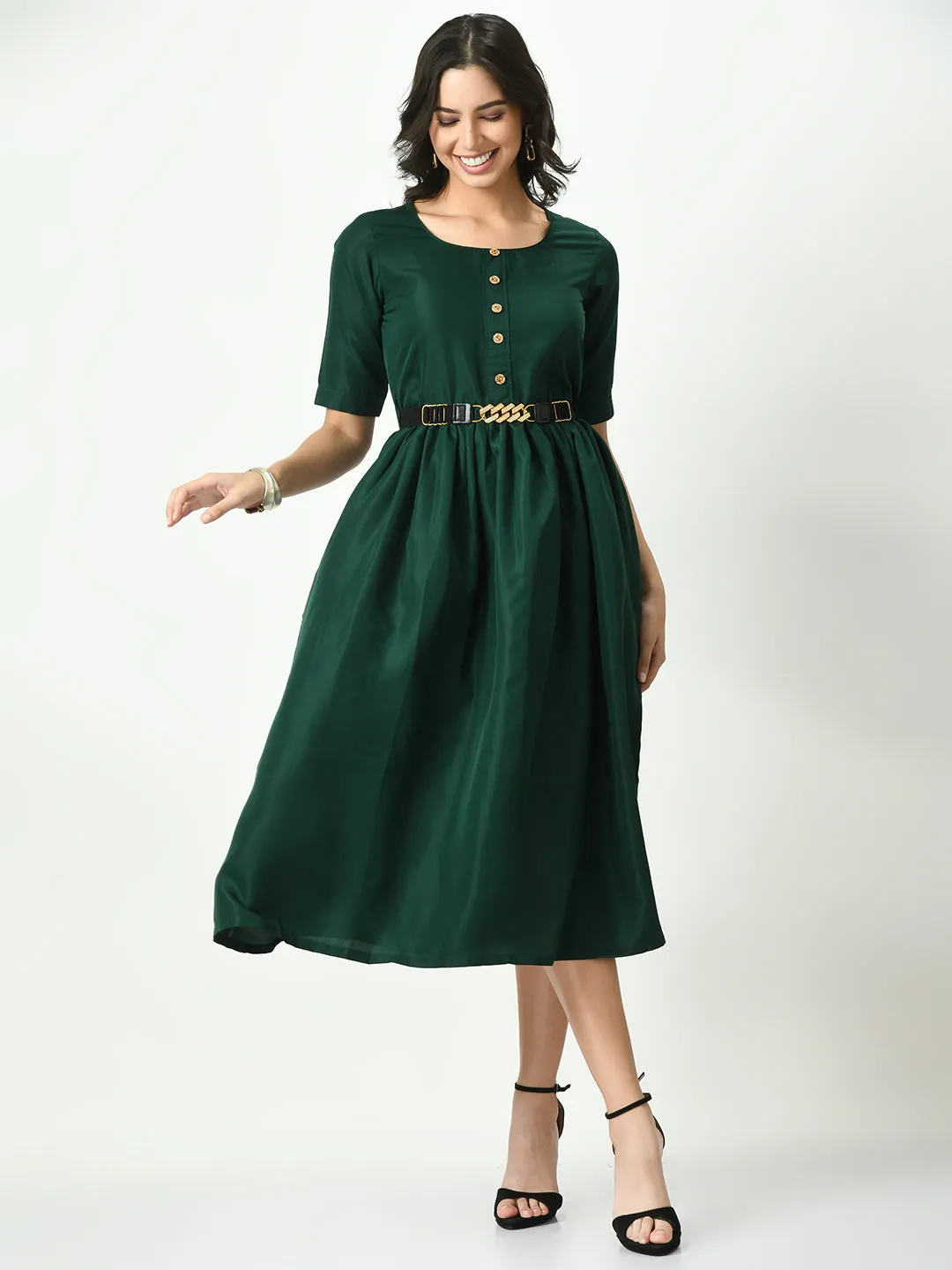 Green Stylish Midi Dress For Womens