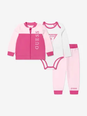 Guess Baby Girls Sweatshirt Pant And Body Set in Pink