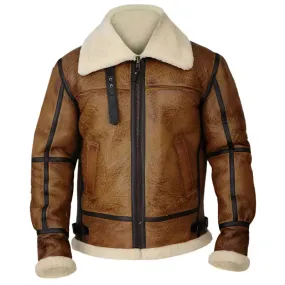 Iconic Men's Brown B3 Bomber Shearling Jacket - Warm & Stylish