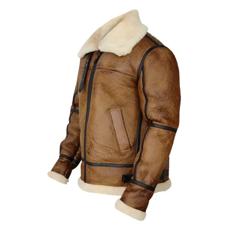 Iconic Men's Brown B3 Bomber Shearling Jacket - Warm & Stylish