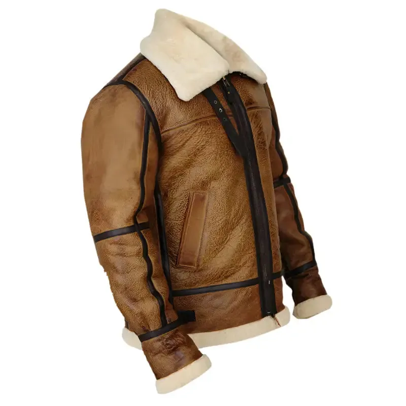 Iconic Men's Brown B3 Bomber Shearling Jacket - Warm & Stylish