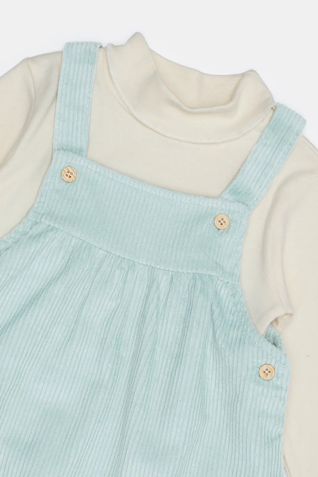 Infant Girls Blue Dungaree Dress With T Shirt (2 Piece)