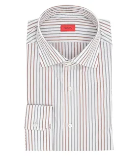 ISAIA White Ground with Red Vertical Stripe Dress Shirt
