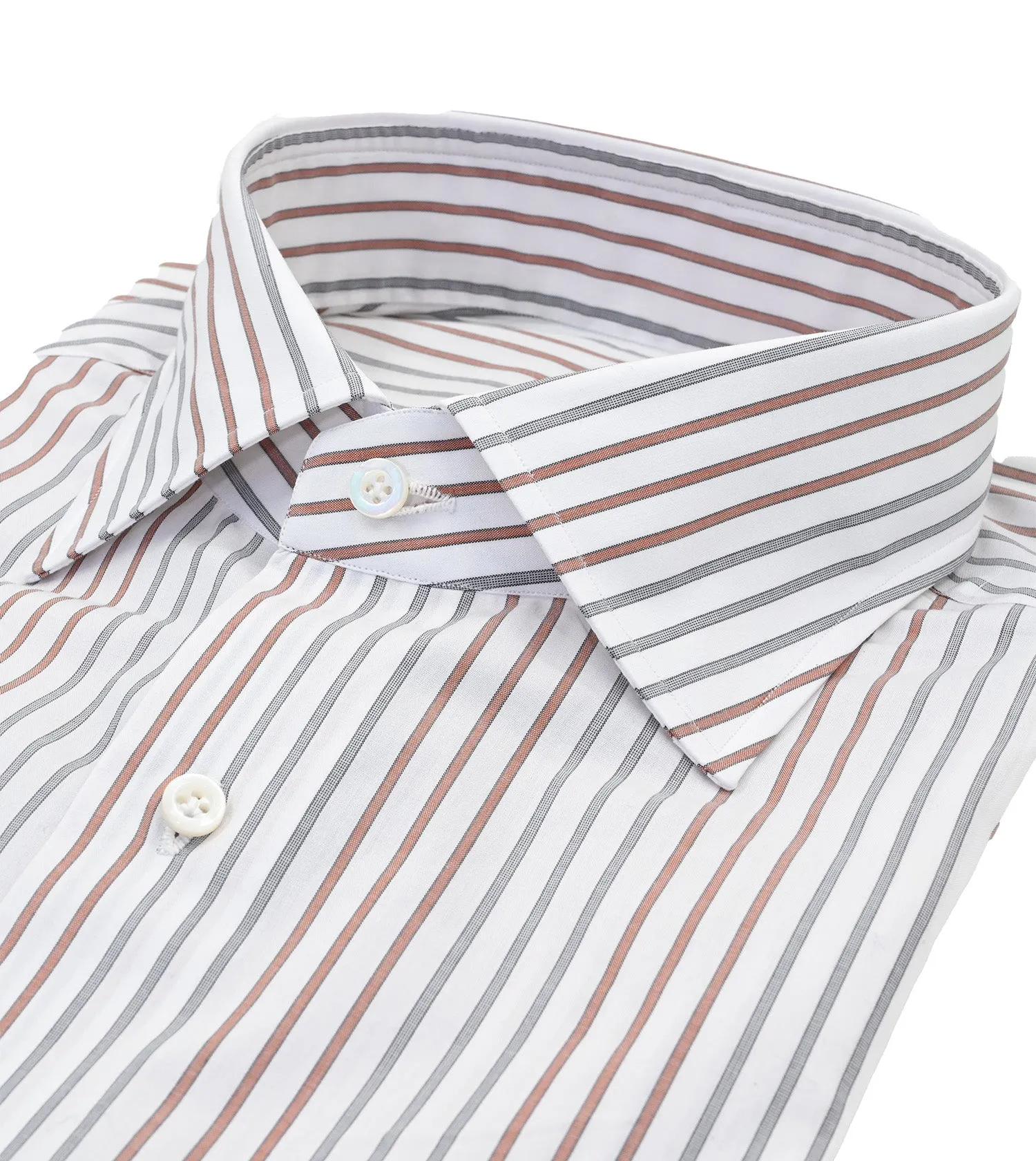 ISAIA White Ground with Red Vertical Stripe Dress Shirt