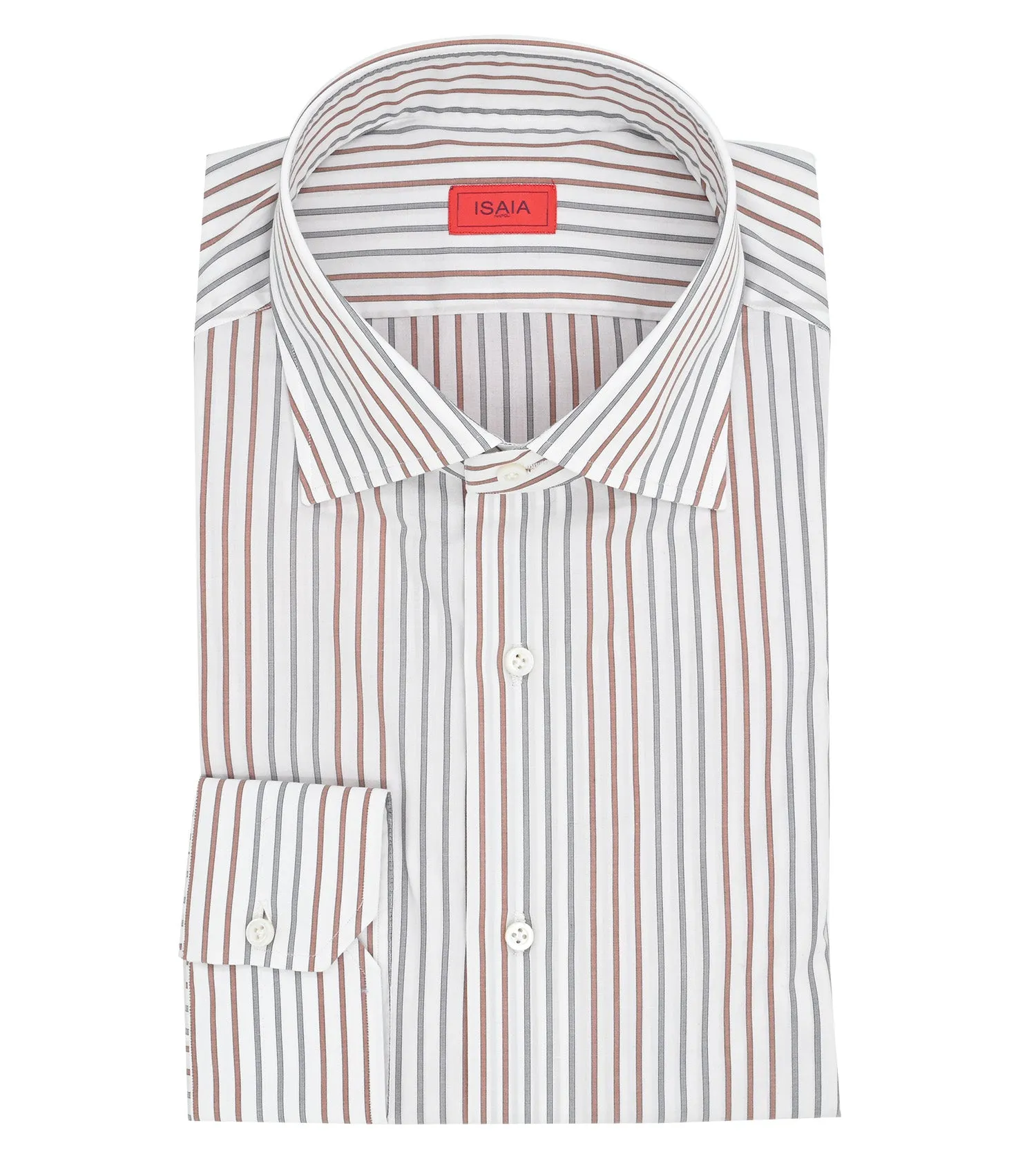 ISAIA White Ground with Red Vertical Stripe Dress Shirt