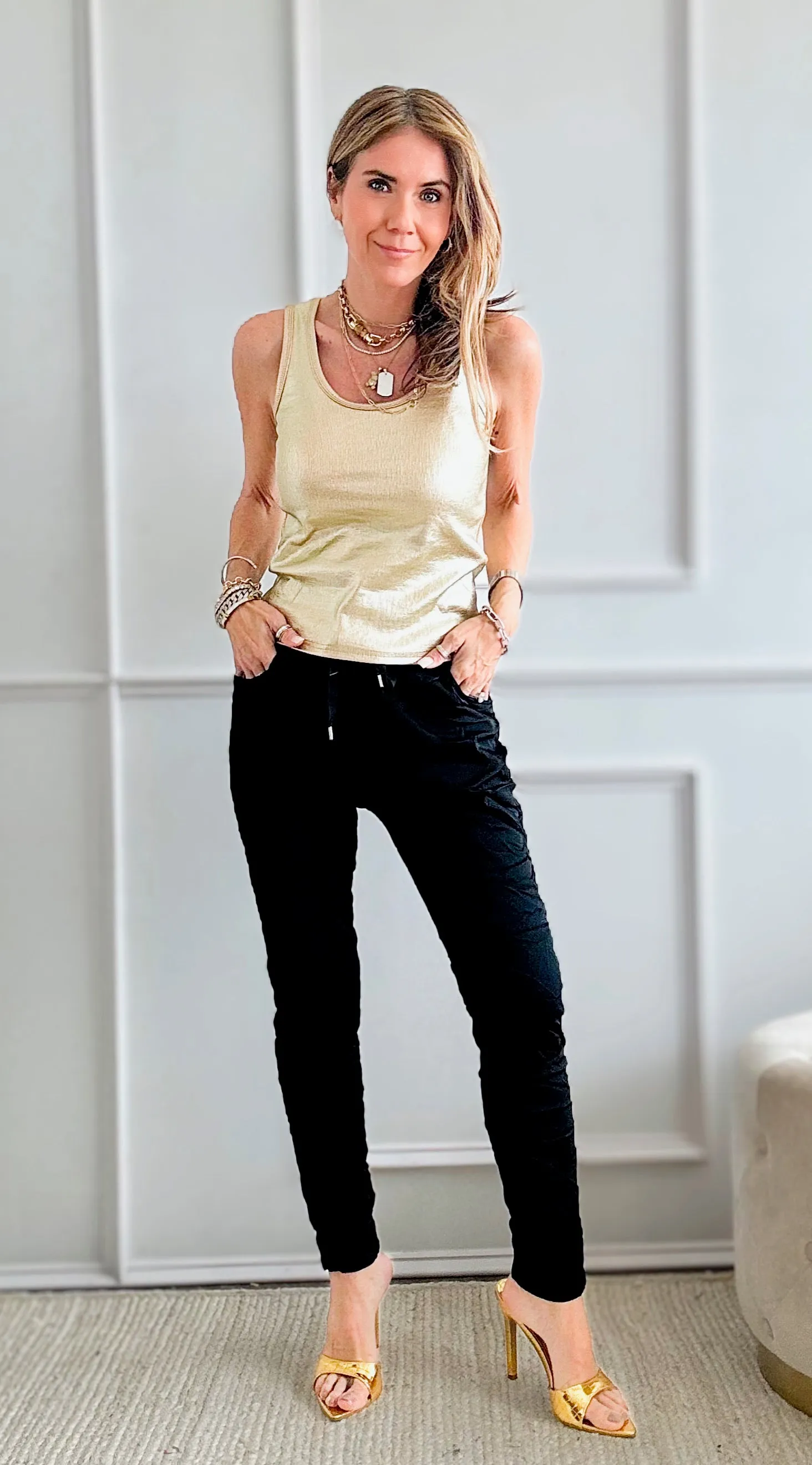 Italian Wish List Satin Jogger - Black