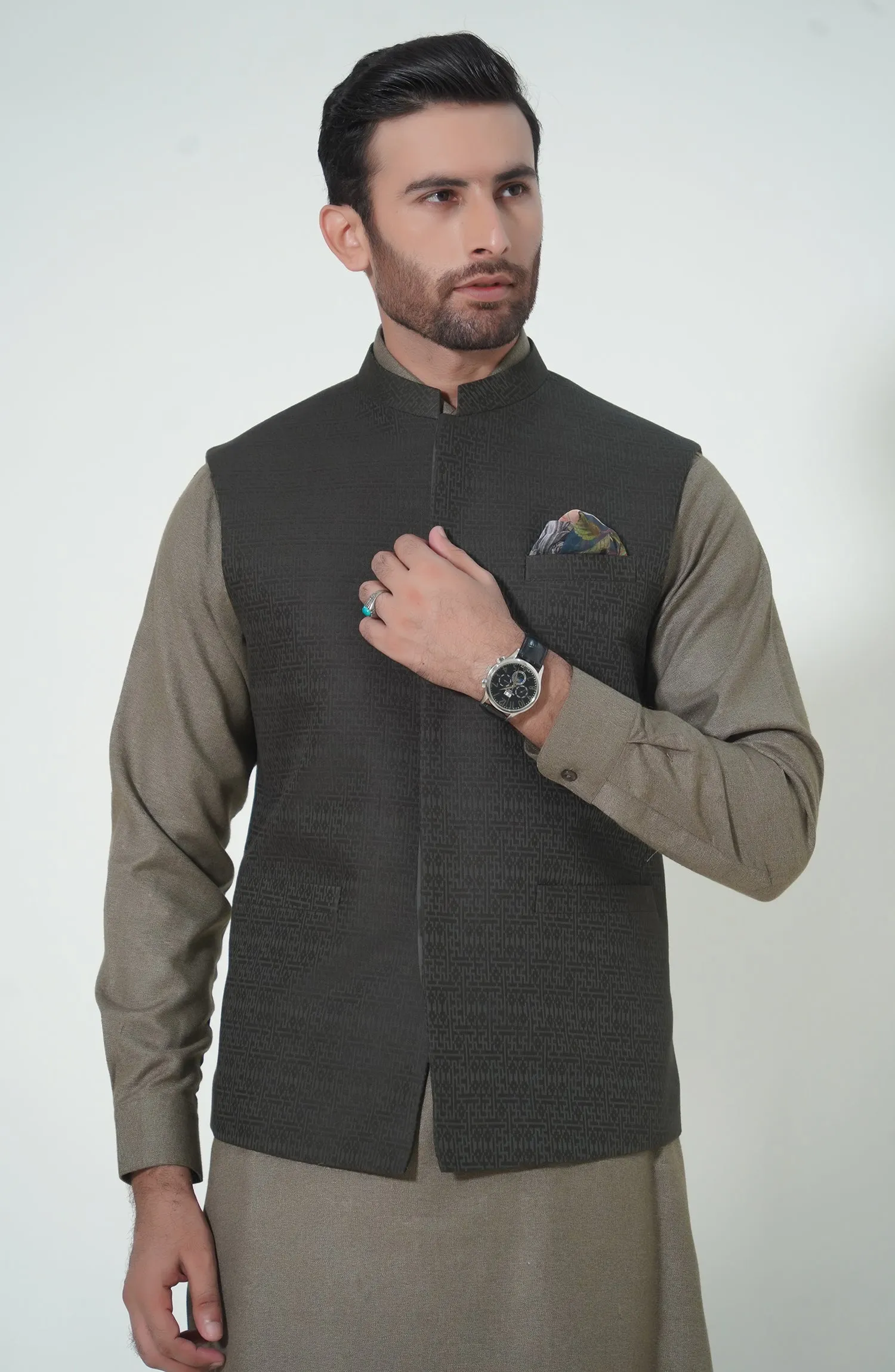 Jacquard Waistcoat - Olive