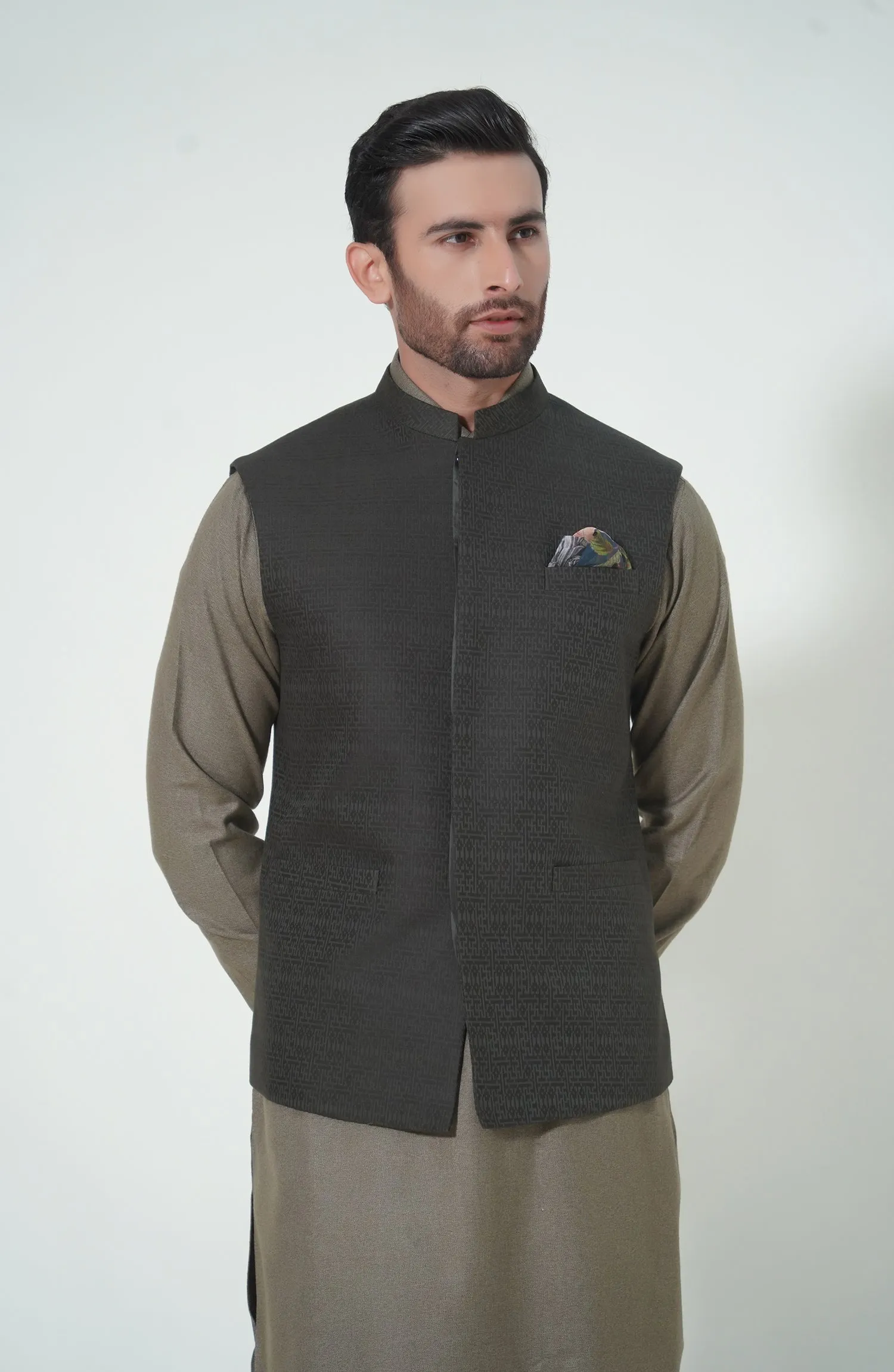 Jacquard Waistcoat - Olive