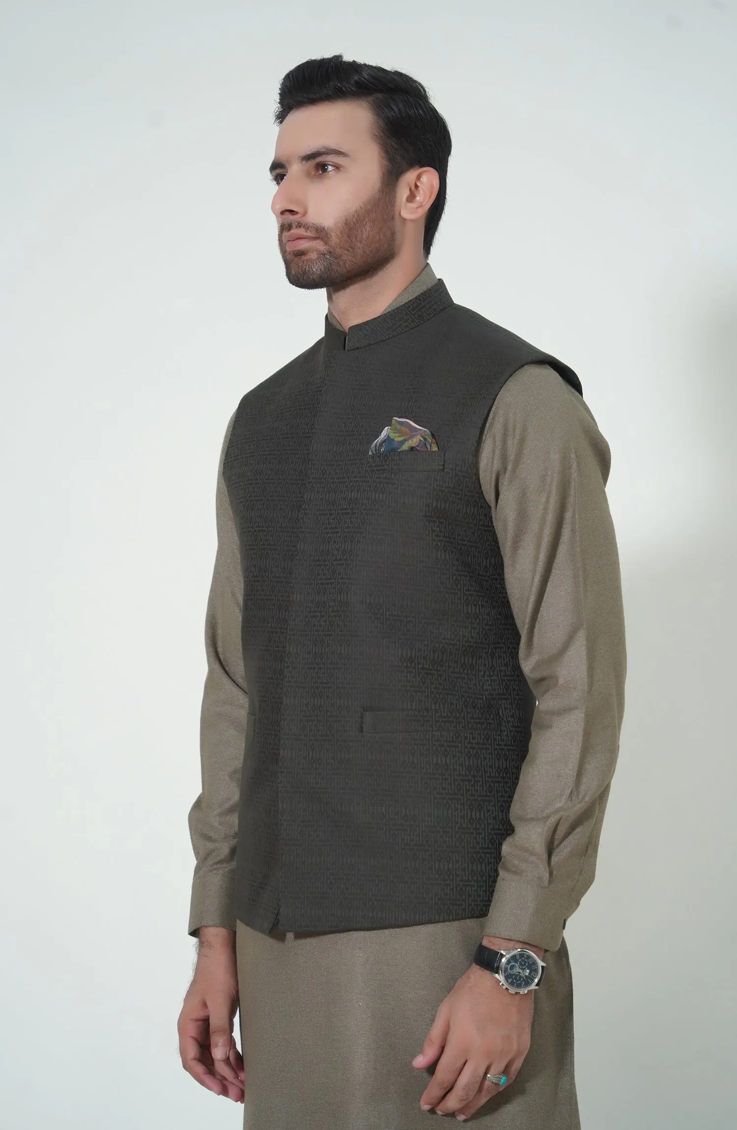 Jacquard Waistcoat - Olive