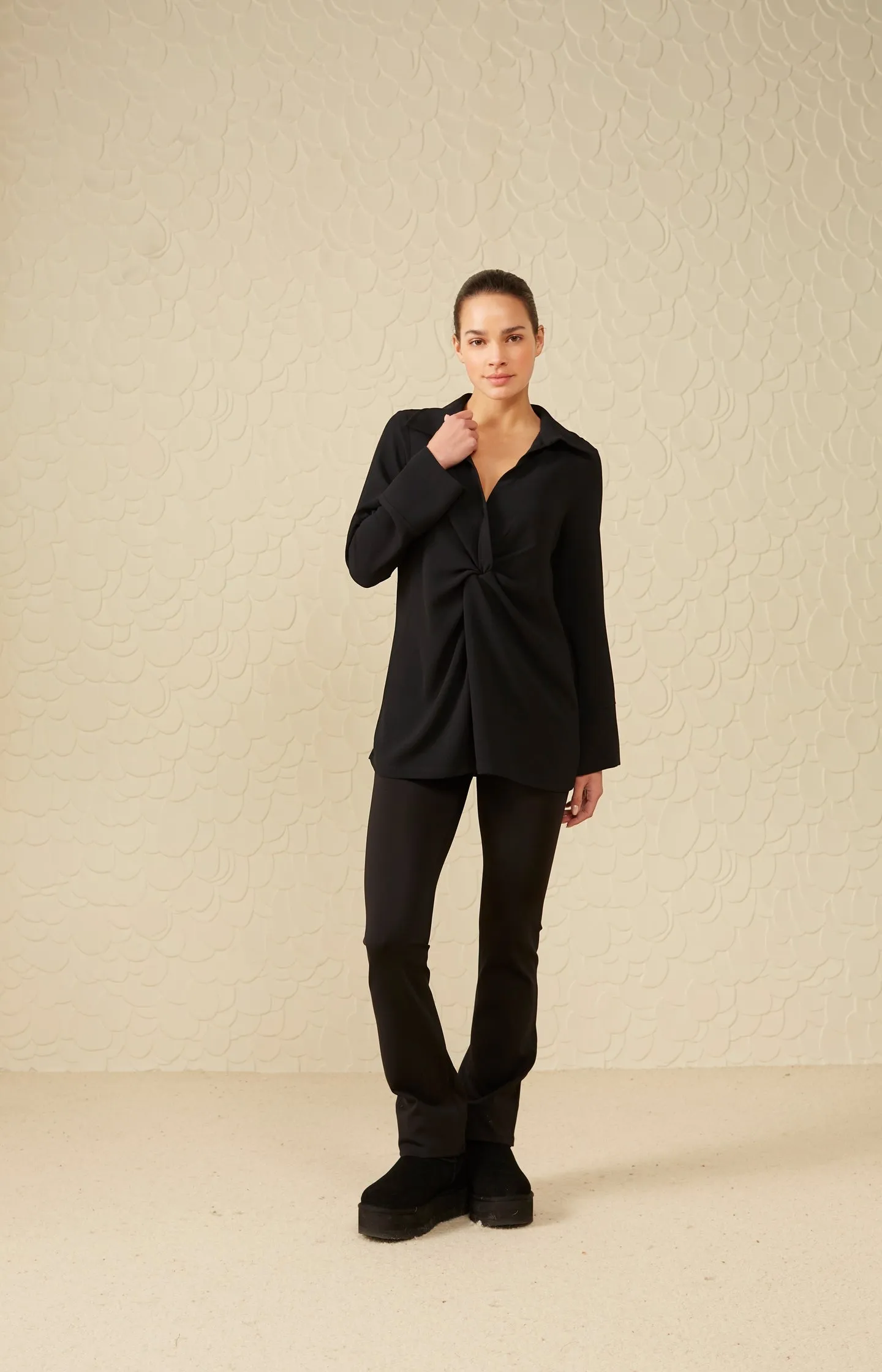 Jersey scuba flared trousers with elastic waist