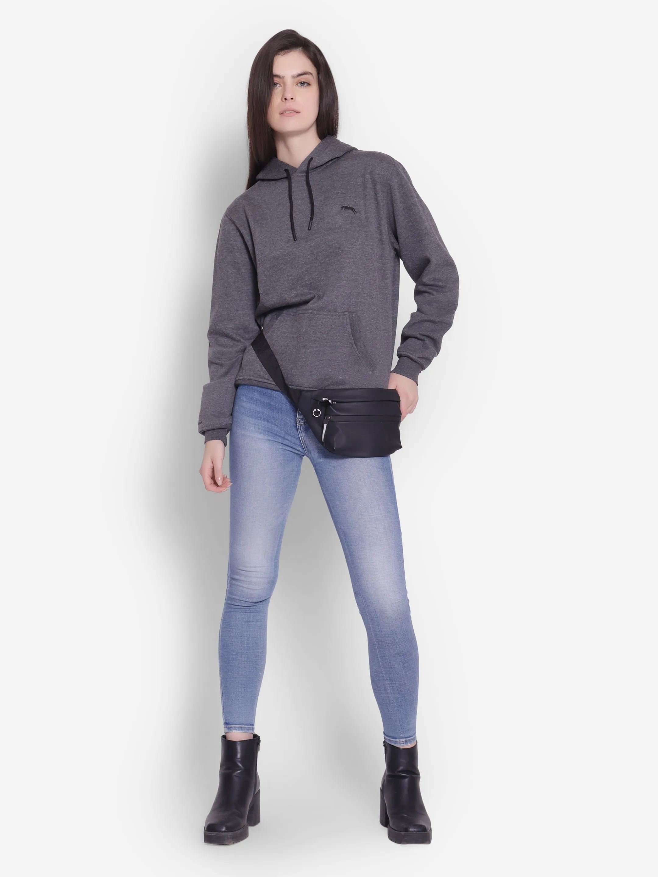 JUMP USA Women Black Solid Hoodie