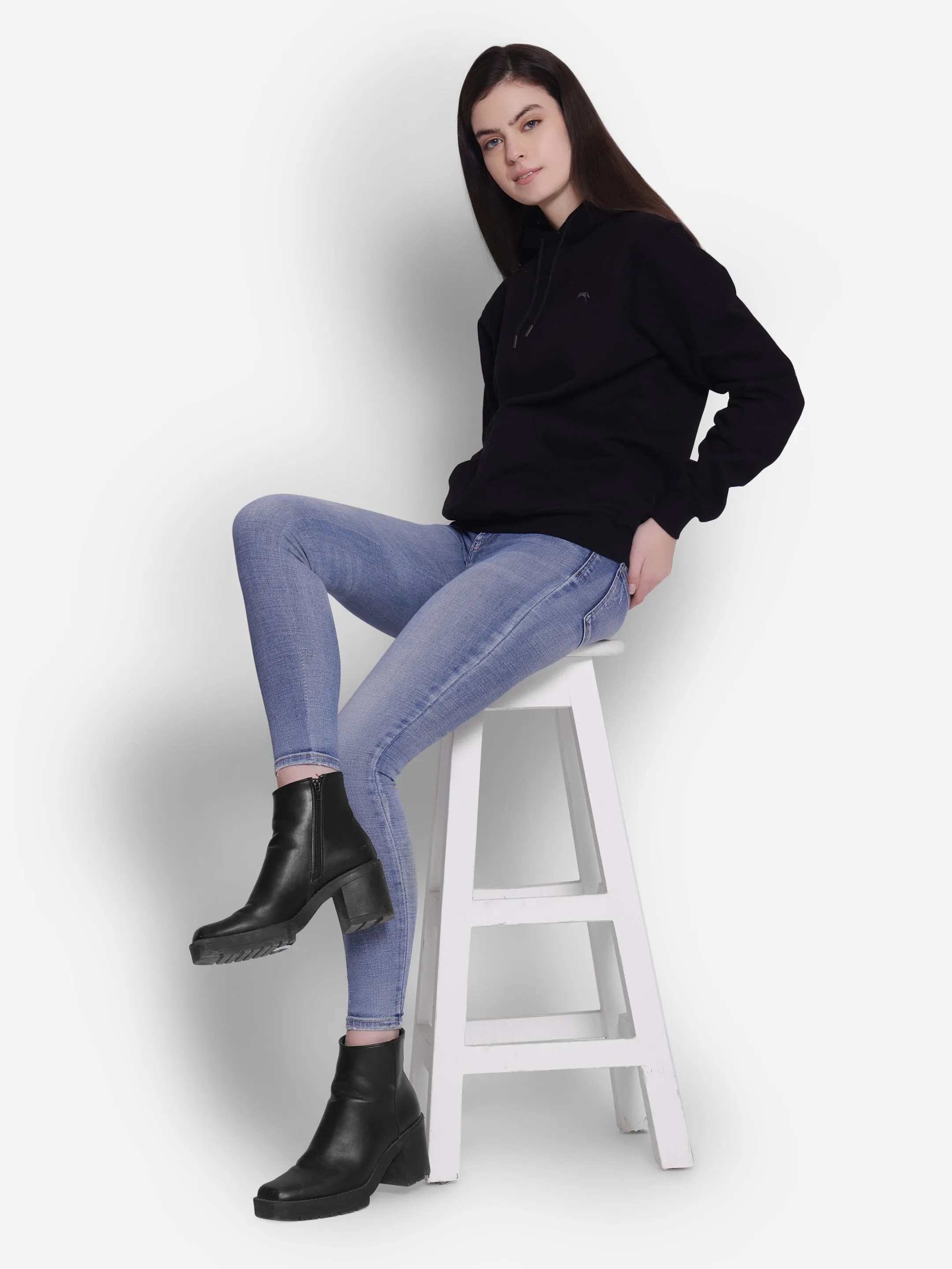 JUMP USA Women Black Solid Hoodie