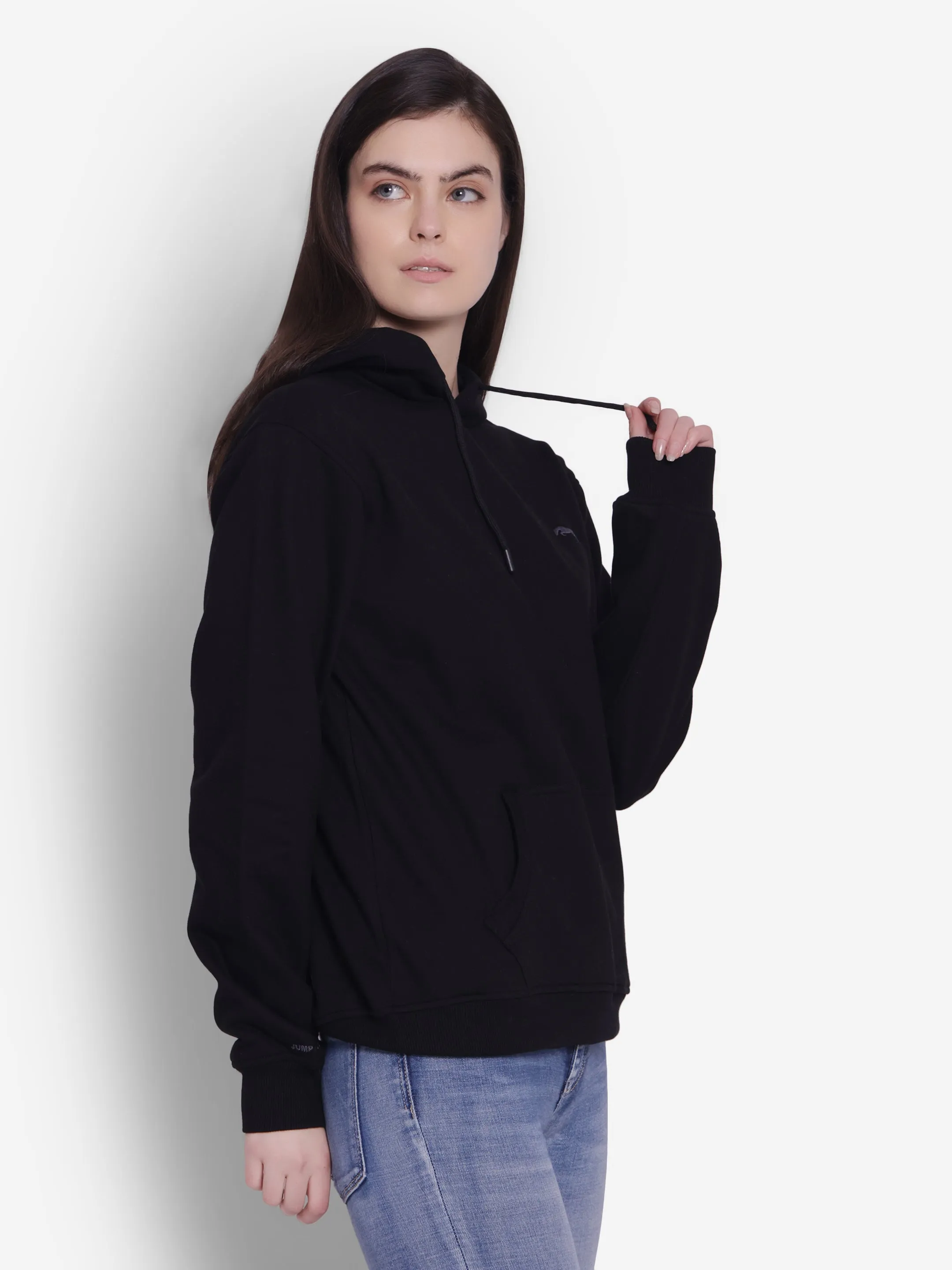JUMP USA Women Black Solid Hoodie