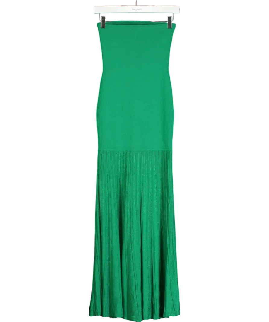 Karen Millen Green Viscose Blend Sheer Knit Bandeau Pleated Skirt Midaxi Dress UK XS