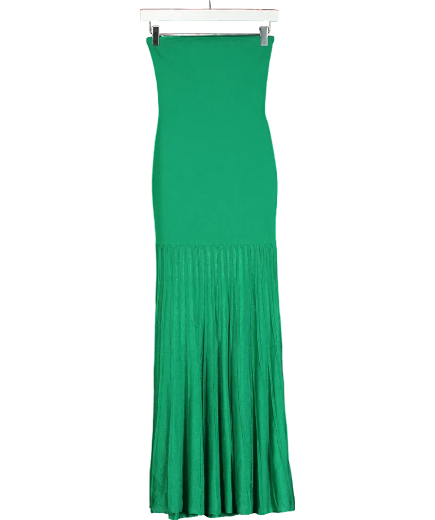 Karen Millen Green Viscose Blend Sheer Knit Bandeau Pleated Skirt Midaxi Dress UK XS