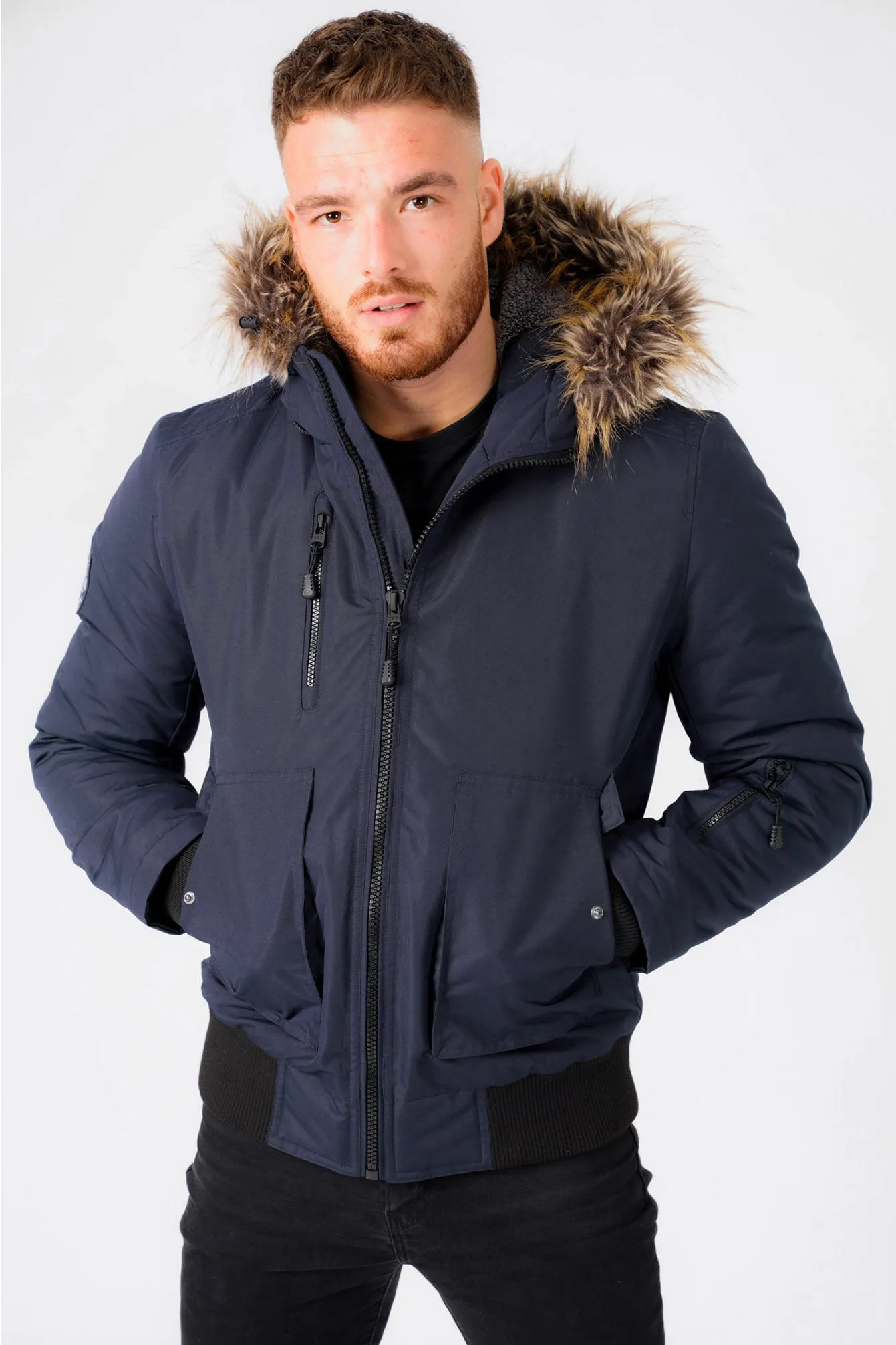 Kennett Taslon Short Parka Coat With Borg Lined Hood In Navy - Tokyo Laundry