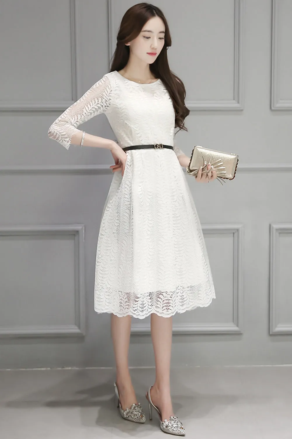 Ketty More Women Decorated Fern Leaves Party Lace Dress-KMWD469