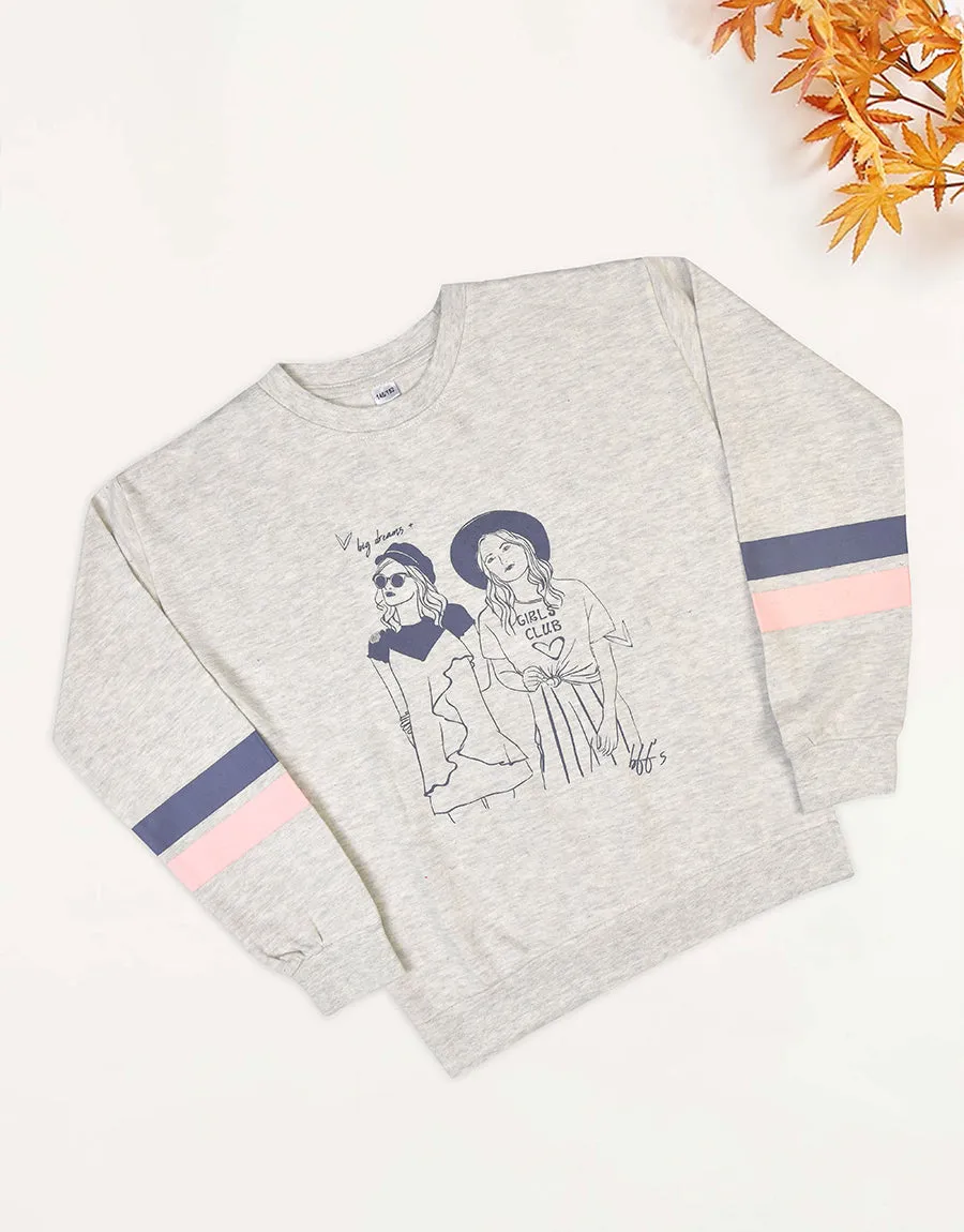 Kids Big Dreams Girls Club Printed Terry Sweatshirt-Grey