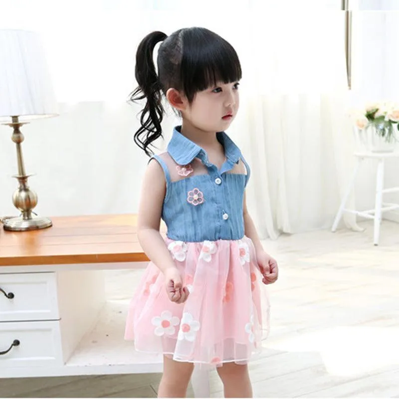 Kid's Denim Skater Dress with Princess Design for Stylish Summer Wear