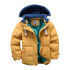 Kids Down Jacket Hooded Patchwork