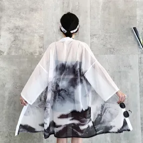 Kimono Cardigan - Black Ink Painting