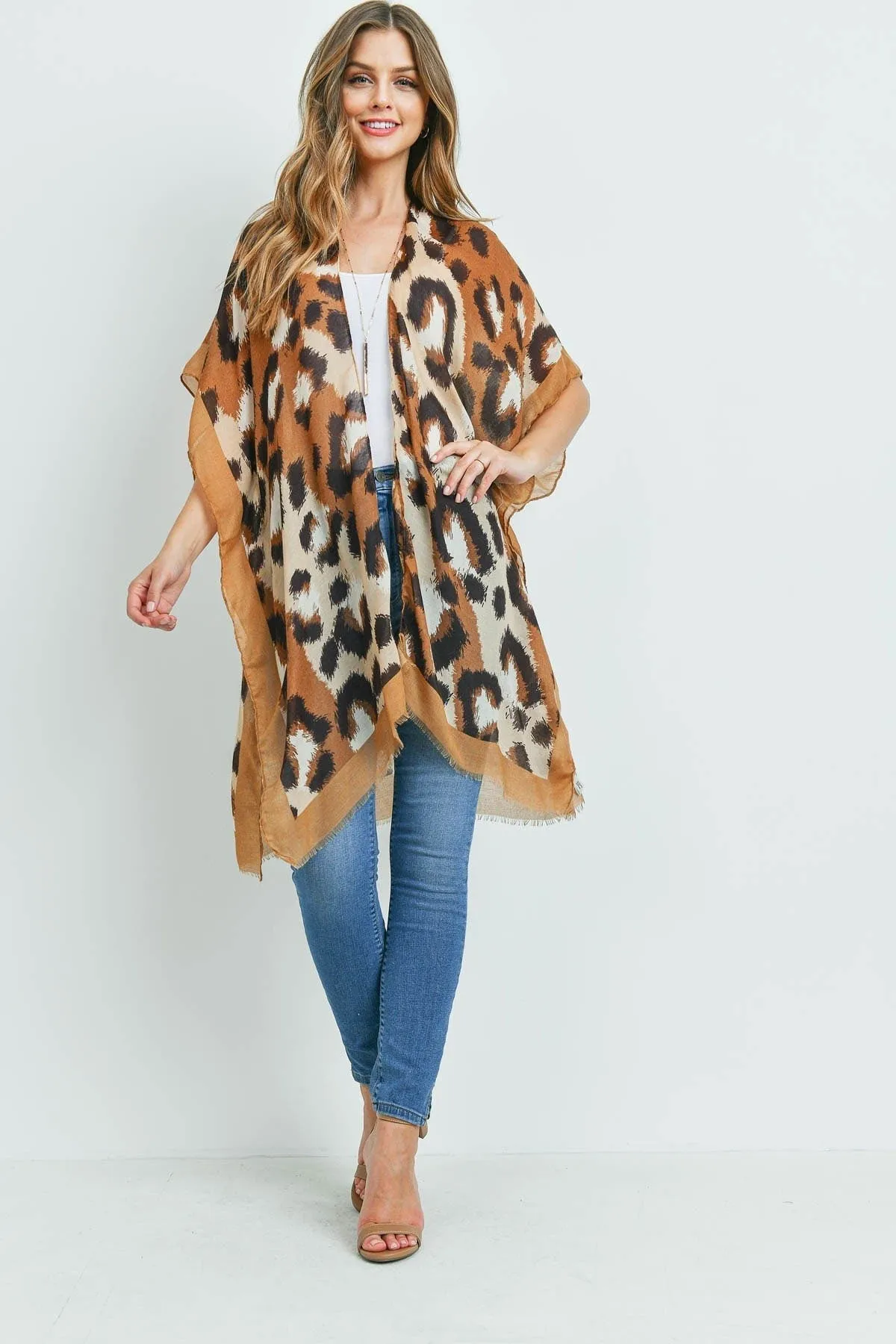 Kimono Cardigan with Bohemian Brown Leopard Print Duster Lightweight Jacket for Spring summer
