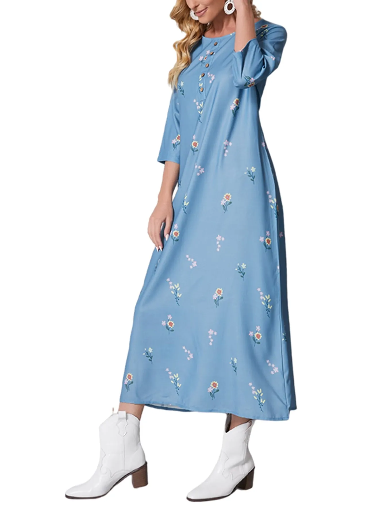 KittenAlarm - Floral Printing Middle Sleeve Dress