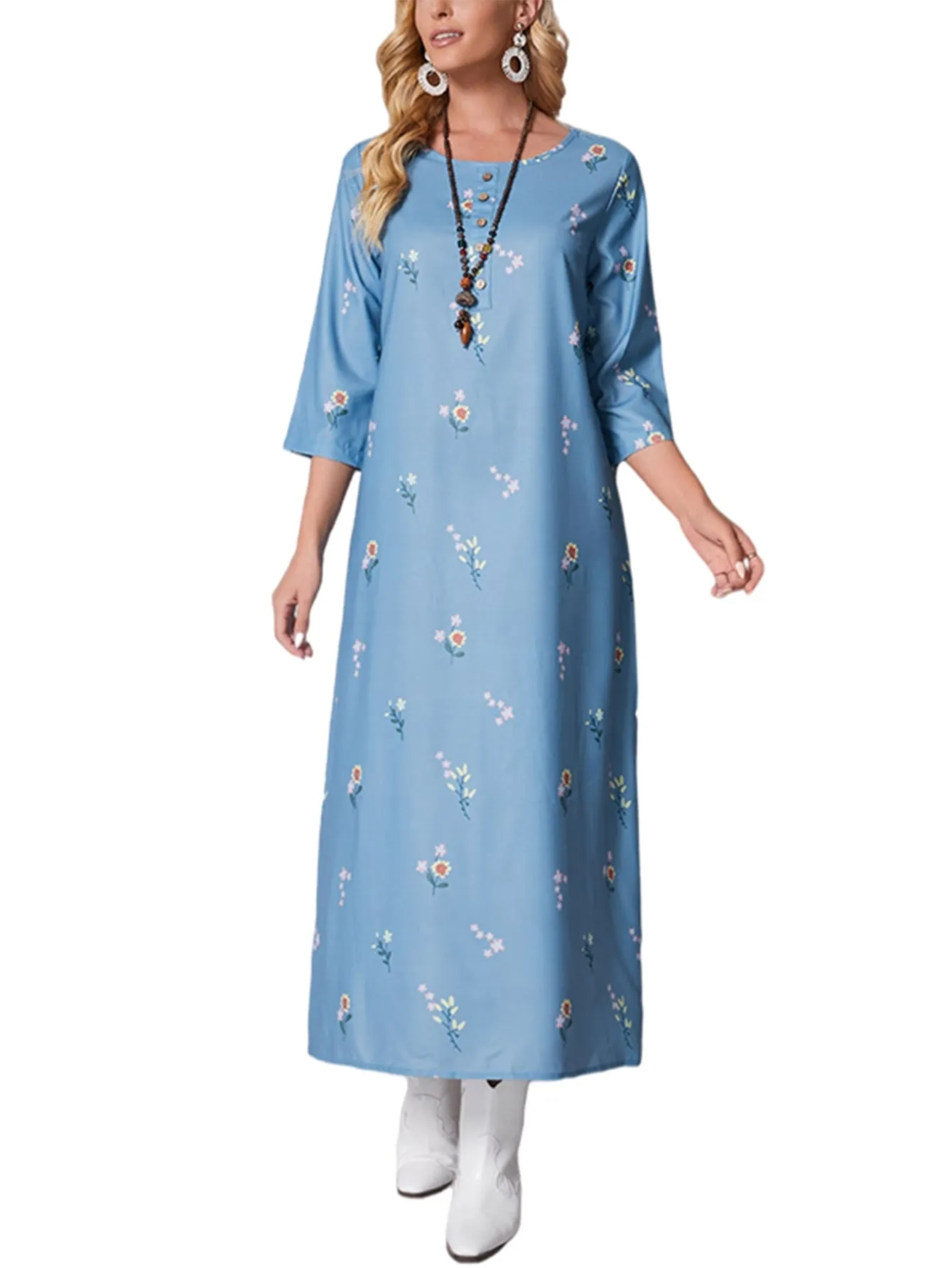 KittenAlarm - Floral Printing Middle Sleeve Dress