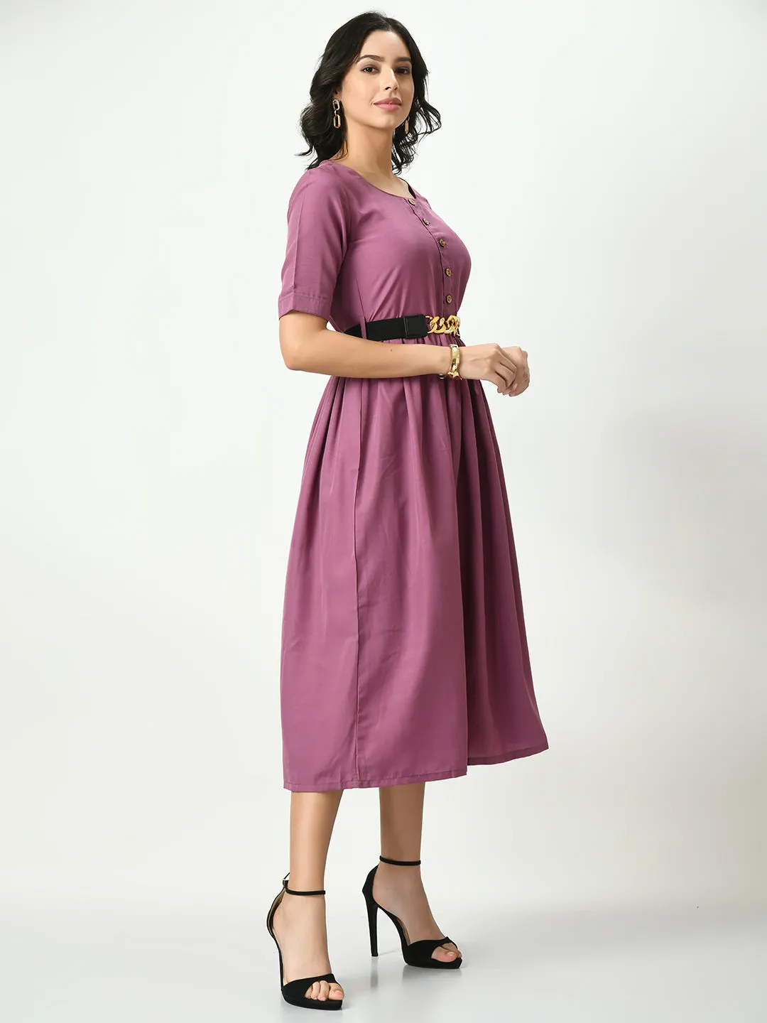 Lavender Stylish Midi Dress For Womens