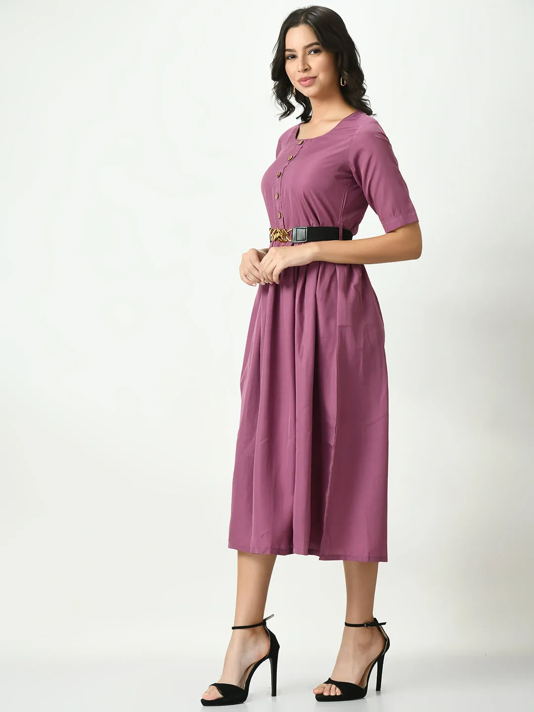 Lavender Stylish Midi Dress For Womens
