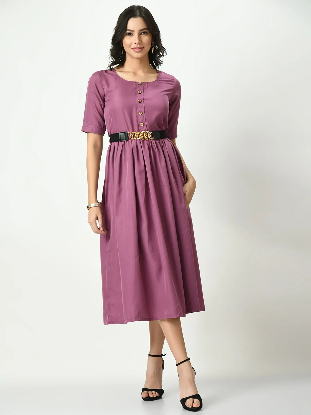 Lavender Stylish Midi Dress For Womens