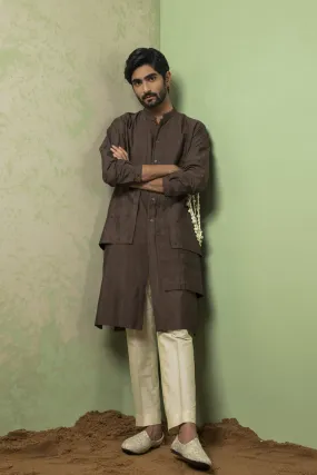 Layer On Layer Brown Kurta Set With Emb