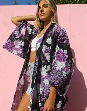 Long Kimono in Black & Purple